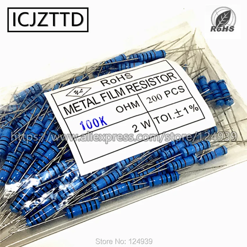 

200pcs/bag 2W 1% 2W Mental Film Resistor 1% 470R 510R 560R 620R 750R 820R 910R 1K 1.2K 1.5K 1.8K 2K 2.2K 2.4K 2.7K 3K 3.3K 3.6K