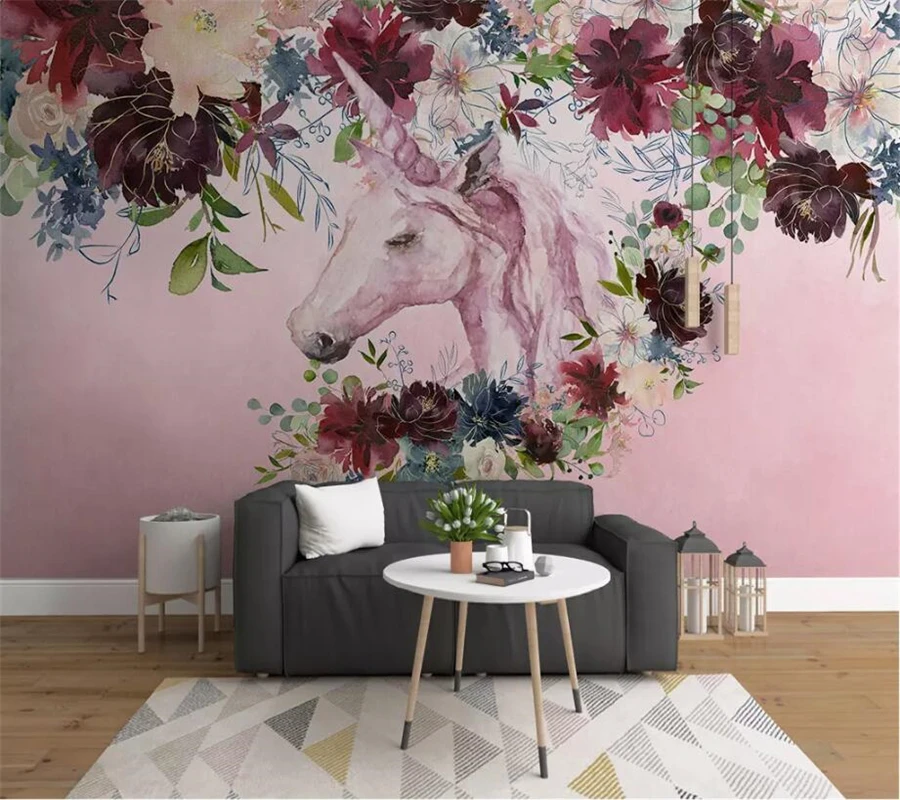 

beibehang Custom wallpaper 3d mural Nordic minimalist unicorn flower background wall painting wall papers home decor wallpaper