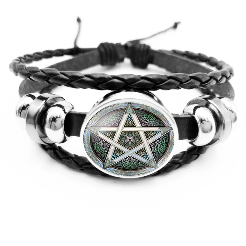 Fashion Black Occult The Inverted Star Sign Pentagram Satanic Pentagram Star Symbols Glass Leather Bracelets Men Women Jewelry
Fashion Black Occult The Inverted Star Sign Pentagram Satanic Pentagram Star Symbols Glass Leather Bracelets Men Women Jewelry