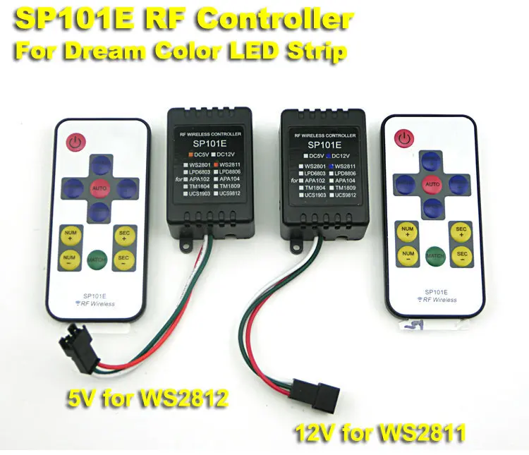 SP101E RF контроллер для DC5V WS2812 DC12V WS2811 Dream Color LED Strip Light,20 шт./лот
SP101E RF контроллер для DC5V WS2812 DC12V WS2811 Dream Color LED Strip Light,20 шт./лот