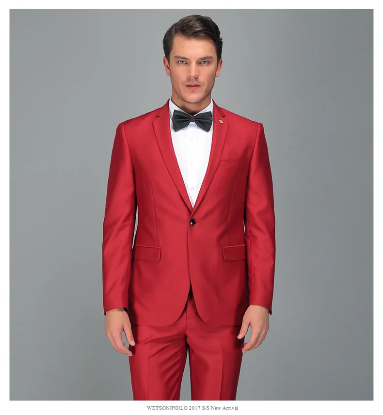 

2018 мужской деловой костюм, приталенный Классический мужской костюм, блейзеры высокого класса, брендовый красный костюм с двумя пуговицами ...