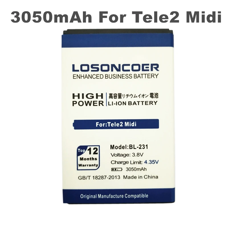 LOSONCOER 3050mAh BL 231 Аккумулятор для Tele2 Midi мобильный телефон|Аккумуляторы мобильных