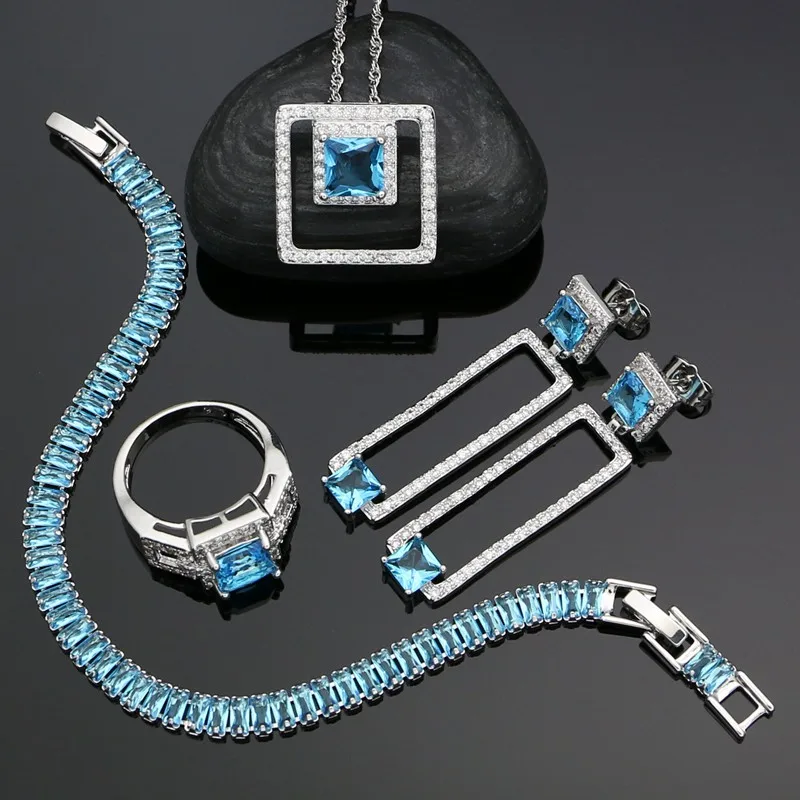 Silver 925 Jewelry Sets For Women Sky Blue Cubic Zirconia White Crystal Ring Bracelet Earrings Pendant Necklace Silver Set
Silver 925 Jewelry Sets For Women Sky Blue Cubic Zirconia White Crystal Ring Bracelet Earrings Pendant Necklace Silver Set