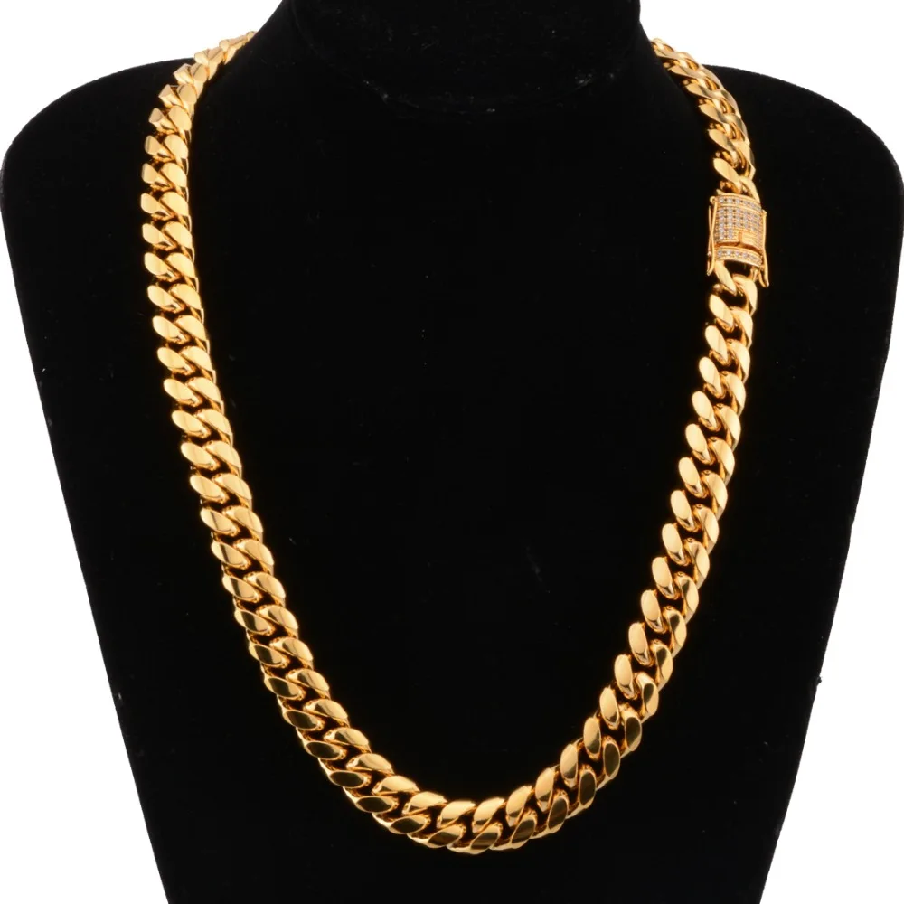 14mm Stainless Steel Gold Tone Curb Cuban Miami Chain Mens White Crystal Buckle Necklaces or Bracelets Jewelry 7-40"
14mm Stainless Steel Gold Tone Curb Cuban Miami Chain Mens White Crystal Buckle Necklaces or Bracelets Jewelry 7-40"