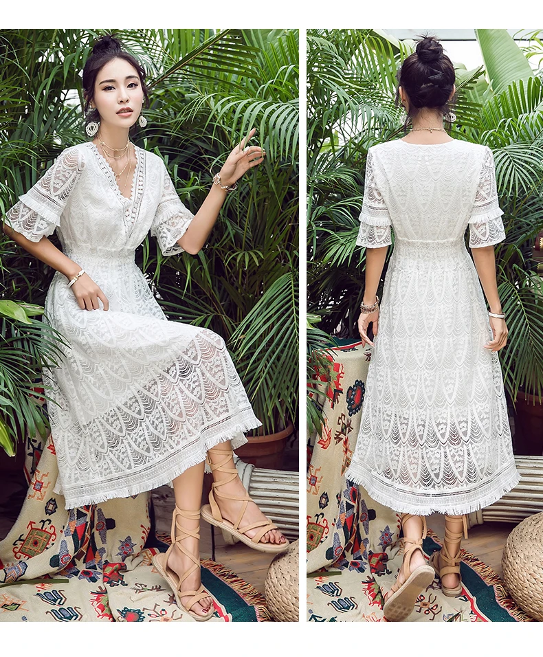 Модные костюмы элегантное белое платье женские кружевные платья лидер продаж 2019