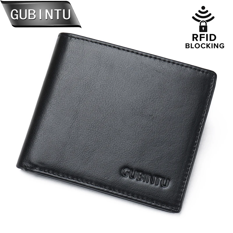 Мужской кошелек с блокировкой RFID GUBINTU классический из натуральной кожи двойной
