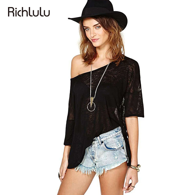 Richlulu одежда сексуальная спинки Sheer Для женщин Летняя футболка Повседневное