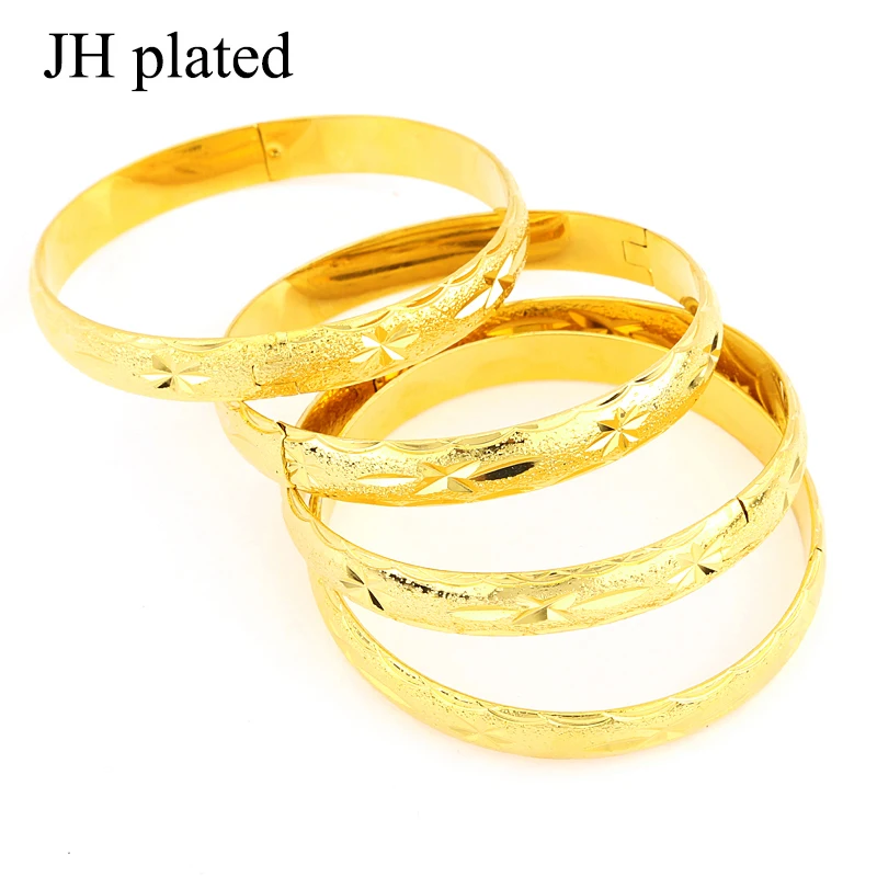 JHplated 4 pieces fashion Women/girl Wedding Bridal Bangles gold color Dubai Jewelry Africa Arab big Jewely party gifts | Украшения и