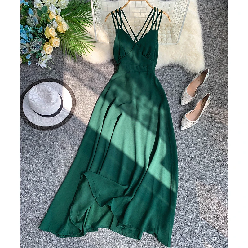 Women's summer cross backless shoulder-straps dress lady's sleeveless sunscreen long beach vacation Bohemia dress TB1067
Women's summer cross backless shoulder-straps dress lady's sleeveless sunscreen long beach vacation Bohemia dress TB1067