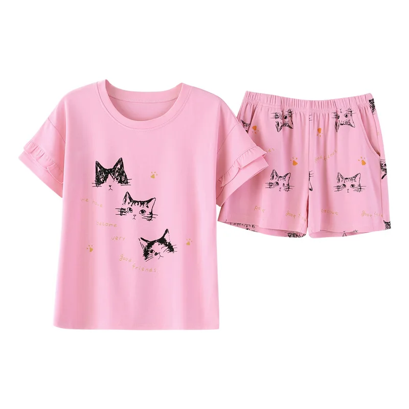 New summer knit cotton round neck female cotton pajamas set short-sleeved cartoon girl can be worn outside home service suit
New summer knit cotton round neck female cotton pajamas set short-sleeved cartoon girl can be worn outside home service suit