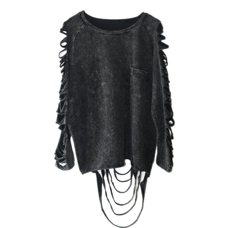 Steampunk women personality punk-style hollow sleeve tassel wash water cotton T-shirt
Steampunk women personality punk-style hollow sleeve tassel wash water cotton T-shirt