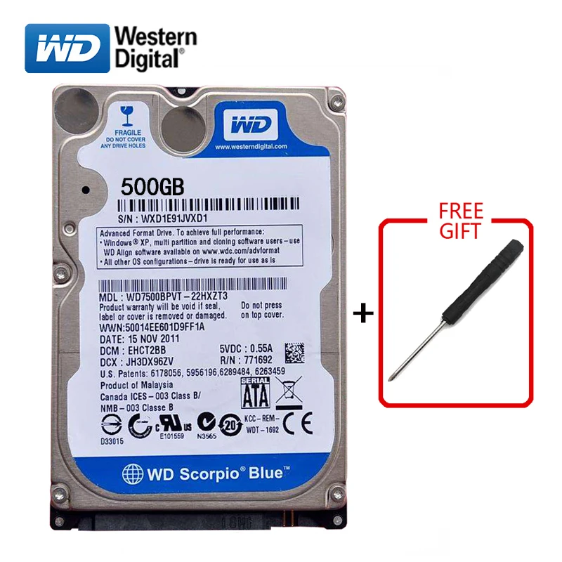 Бренд WD 500 Гб 2 5 &quotHDD SATA Внутренний жесткий диск 500G HD 3-6 ГБ/сек. 5400-7200 об/мин синий