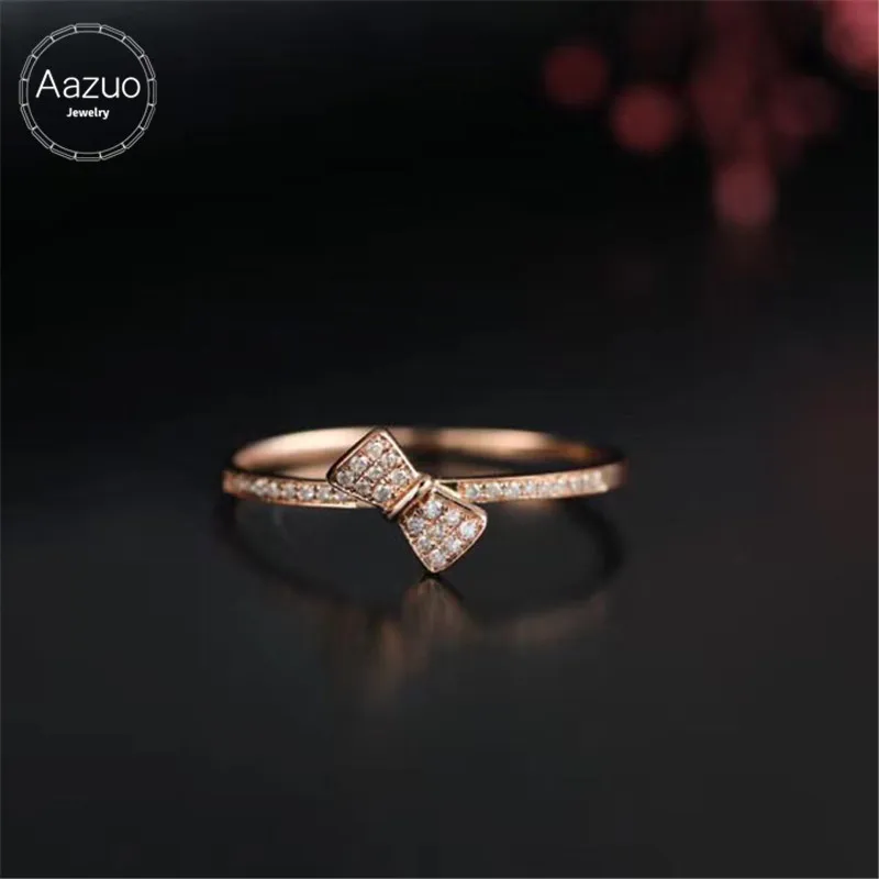

Женское кольцо с бантом Aazuo, из розового золота 18 карат, с настоящим бриллиантом 0,08ct IJ Si1, ювелирные украшения из настоящего золота Au750