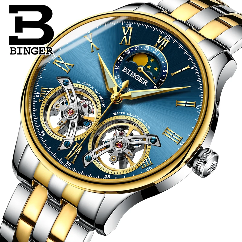 Switzerland Watches Men Luxury Brand BINGER Sapphire Waterproof Toubillon Automatic Mechanical Moon Phase Men's Watch B-8606MN-5
Switzerland Watches Men Luxury Brand BINGER Sapphire Waterproof Toubillon Automatic Mechanical Moon Phase Men's Watch B-8606MN-5