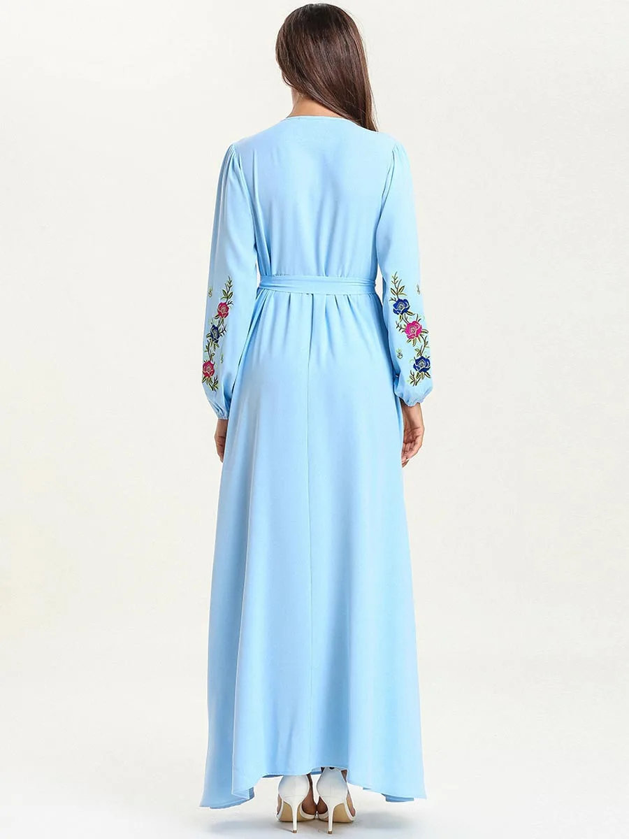 Elegant Long Sleeve Dress Floral Embroidery Middle East Arab Muslim Dress Casual Long Maxi Dresses With Sashes TA7610
Elegant Long Sleeve Dress Floral Embroidery Middle East Arab Muslim Dress Casual Long Maxi Dresses With Sashes TA7610