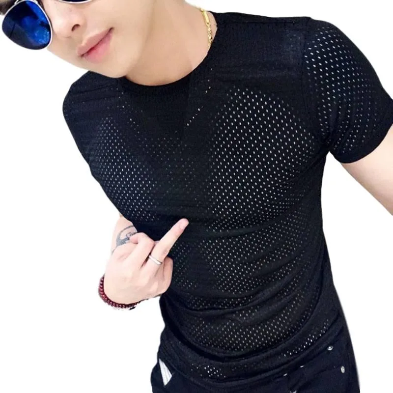 Idopy для мужчин Хип Хоп Футболка в стиле панк корейской моды сетки лето Slim Fit