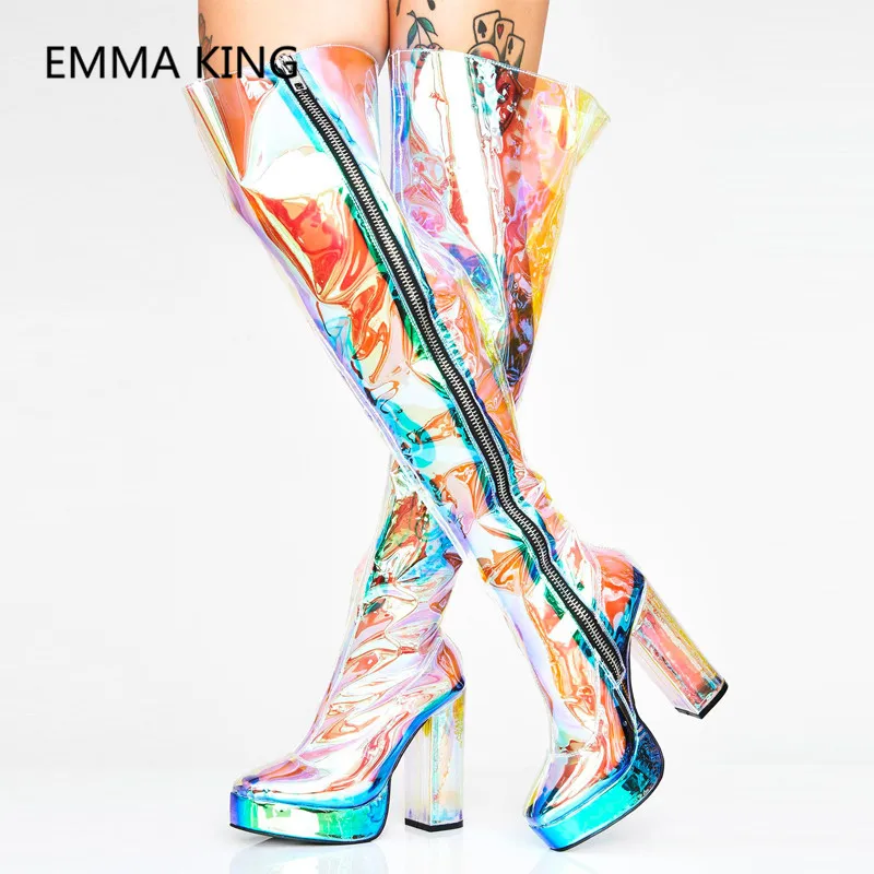 PVC Transparent Glitter Women Over The Knee Boots Round Toe Clear High Heel Ladies Runway Platform Shoes Woman Laser Punk Boots
PVC Transparent Glitter Women Over The Knee Boots Round Toe Clear High Heel Ladies Runway Platform Shoes Woman Laser Punk Boots