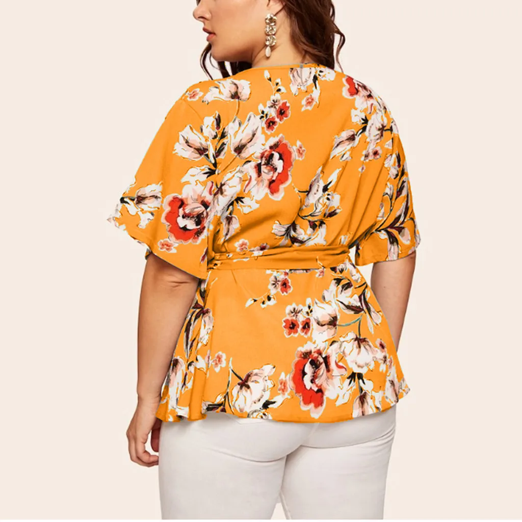 Vetement Femme Women Blouse Large Size Casual V-neck Bow Tie Bandage Short-sleeved Printed Waist Corset Casual Tops Blusas
Vetement Femme Women Blouse Large Size Casual V-neck Bow Tie Bandage Short-sleeved Printed Waist Corset Casual Tops Blusas