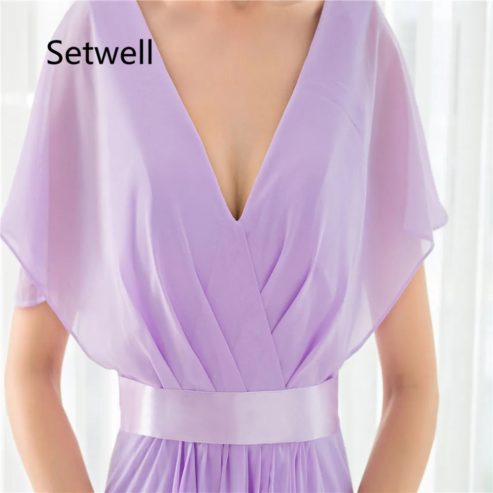 Setwell Simple Lavendar Bridesmaid Dresses Sexy V-Neck Short Sleeve Lace Up Back Bridesmaid Dress Summer Chiffon Wedding Gowns
Setwell Simple Lavendar Bridesmaid Dresses Sexy V-Neck Short Sleeve Lace Up Back Bridesmaid Dress Summer Chiffon Wedding Gowns