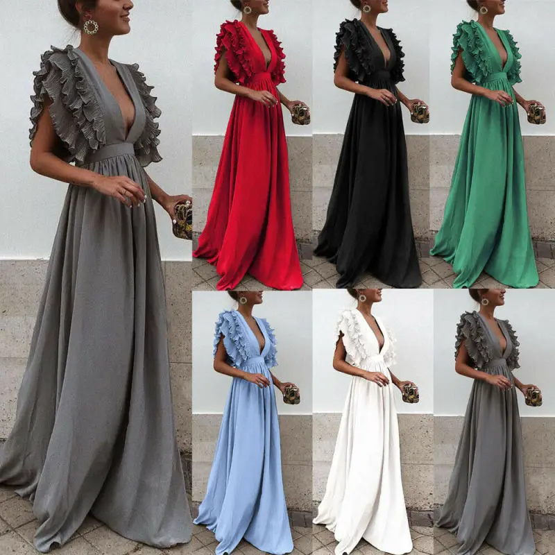 Lady Deep V-Neck Backless Sleeveless Long Dress Women Soild Color Party Prom Maxi Dress
Lady Deep V-Neck Backless Sleeveless Long Dress Women Soild Color Party Prom Maxi Dress