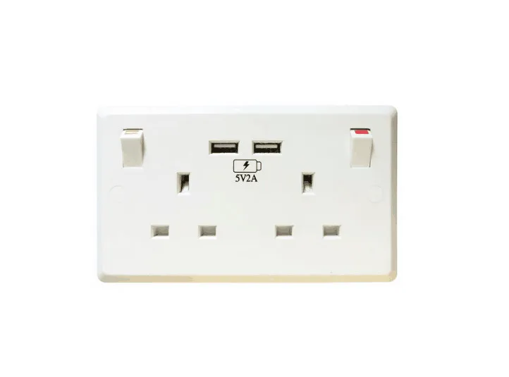 Strength manufacturers wholesale 5V2A British rule double USB socket British standard white wall switch socket mobile connector
Strength manufacturers wholesale 5V2A British rule double USB socket British standard white wall switch socket mobile connector