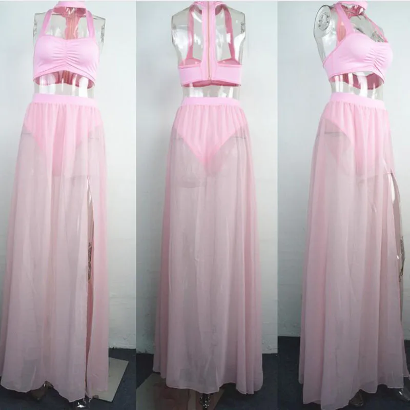 white/black/pink Chiffon Sexy 2 Piece Set Women Two Piece Outfits Beach Summer Hanging neck Matching Sets Skirt with split
white/black/pink Chiffon Sexy 2 Piece Set Women Two Piece Outfits Beach Summer Hanging neck Matching Sets Skirt with split