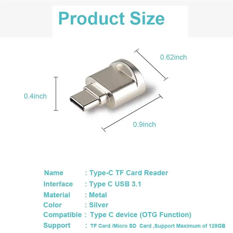 Кардридер Ingelon micro sd type c металлический OTG адаптер кардридер памяти TF для телефонов