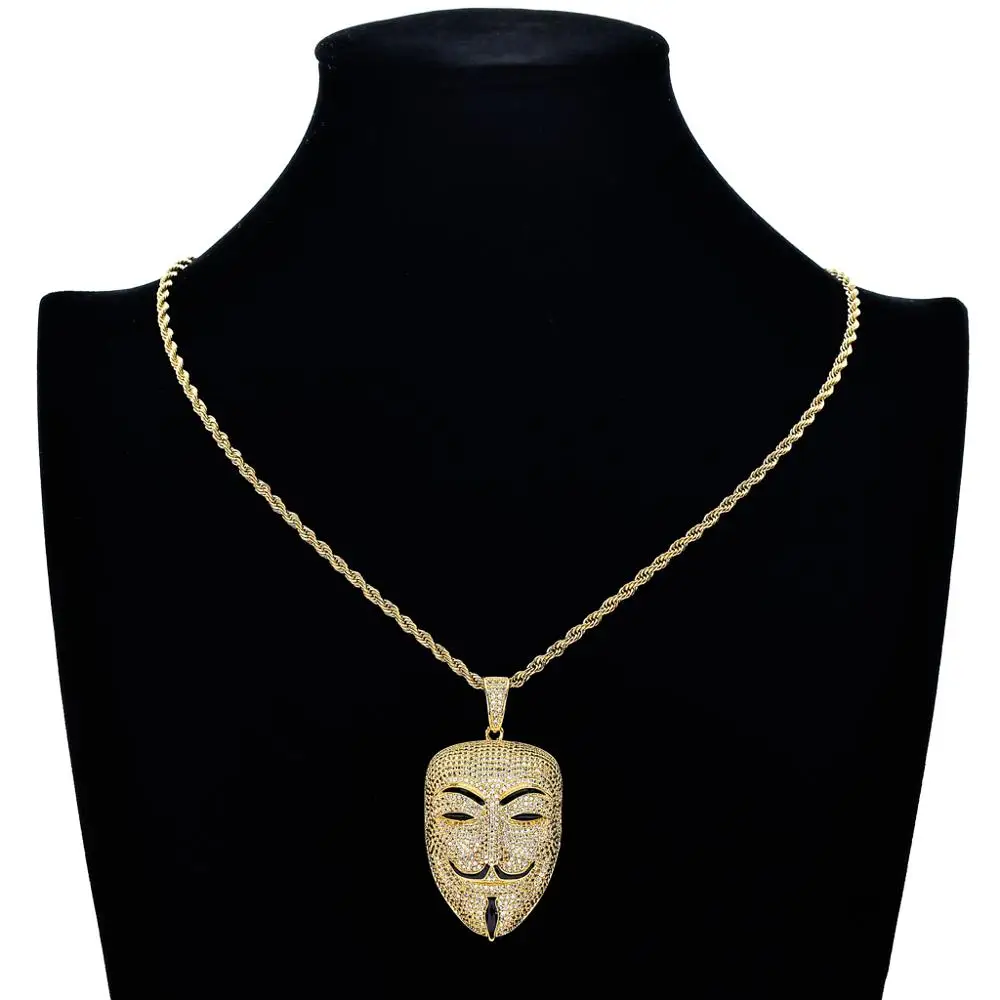 American Movie V For Vendetta Character Mask Head Zircon Stone Pendant Necklace Mens Iced Out Pendant Gold Brass Hiphop Jewelry
American Movie V For Vendetta Character Mask Head Zircon Stone Pendant Necklace Mens Iced Out Pendant Gold Brass Hiphop Jewelry