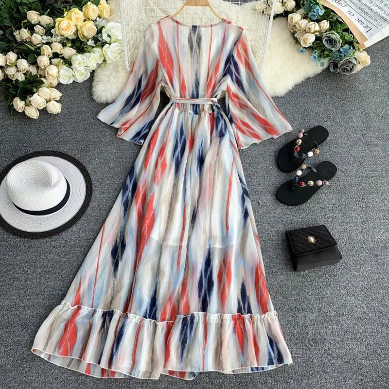 2019 summer Bali Thai Holiday Beach long Dress Rainbow Chiffon V-neck Horn Sleeve dress cc2
2019 summer Bali Thai Holiday Beach long Dress Rainbow Chiffon V-neck Horn Sleeve dress cc2