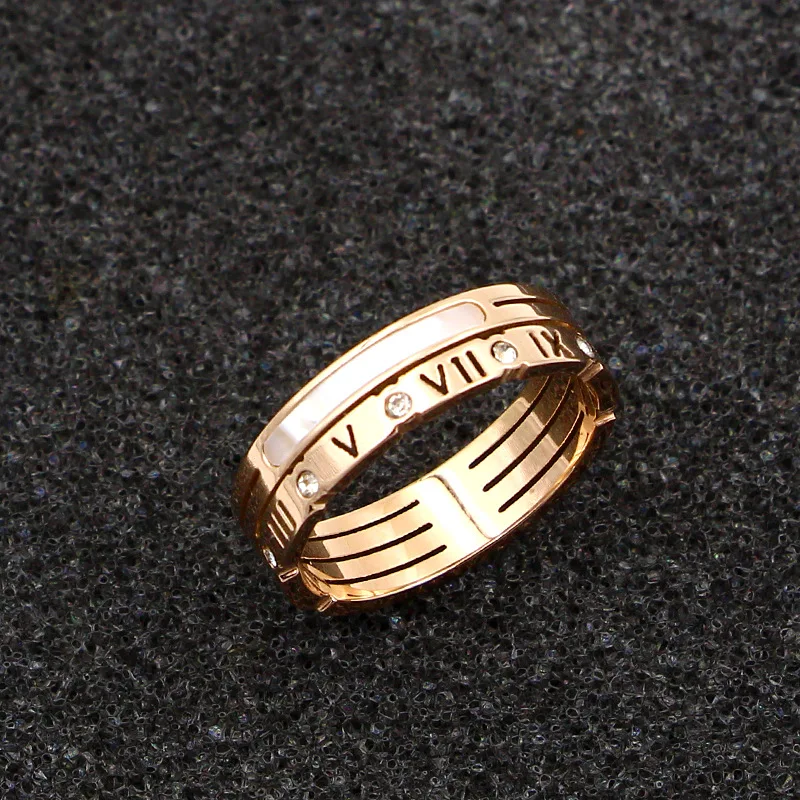 Trendy Roman Numerals Shell Titanium Steel Rose Gold Color Finger Ring , fashion tide female pair ring TRK007
Trendy Roman Numerals Shell Titanium Steel Rose Gold Color Finger Ring , fashion tide female pair ring TRK007