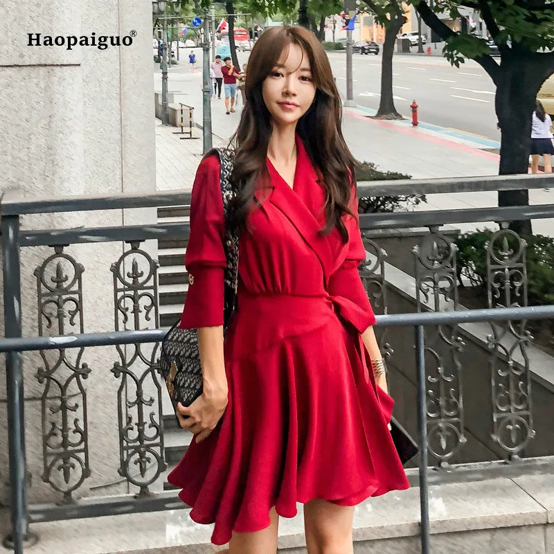 2018 Plus Size A-line Dress Women Autumn Red Three Quarter Sleeve Notched Modis Casual Mini Dress Office Lady Dresses Vestidos
2018 Plus Size A-line Dress Women Autumn Red Three Quarter Sleeve Notched Modis Casual Mini Dress Office Lady Dresses Vestidos