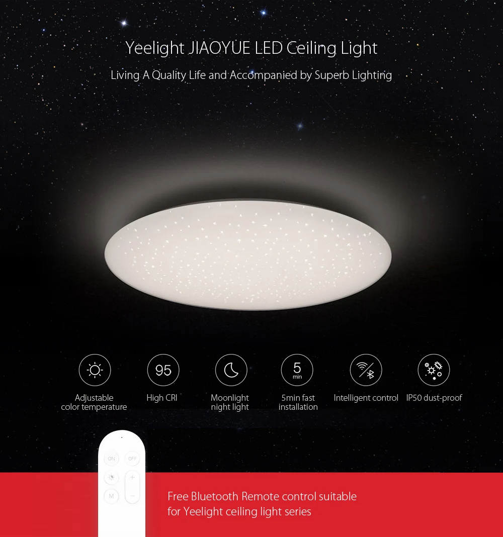 Потолочный светильник Yee JIAOYUE 480 умный светодиодный потолочный с Wi-Fi Bluetooth 200-240 В