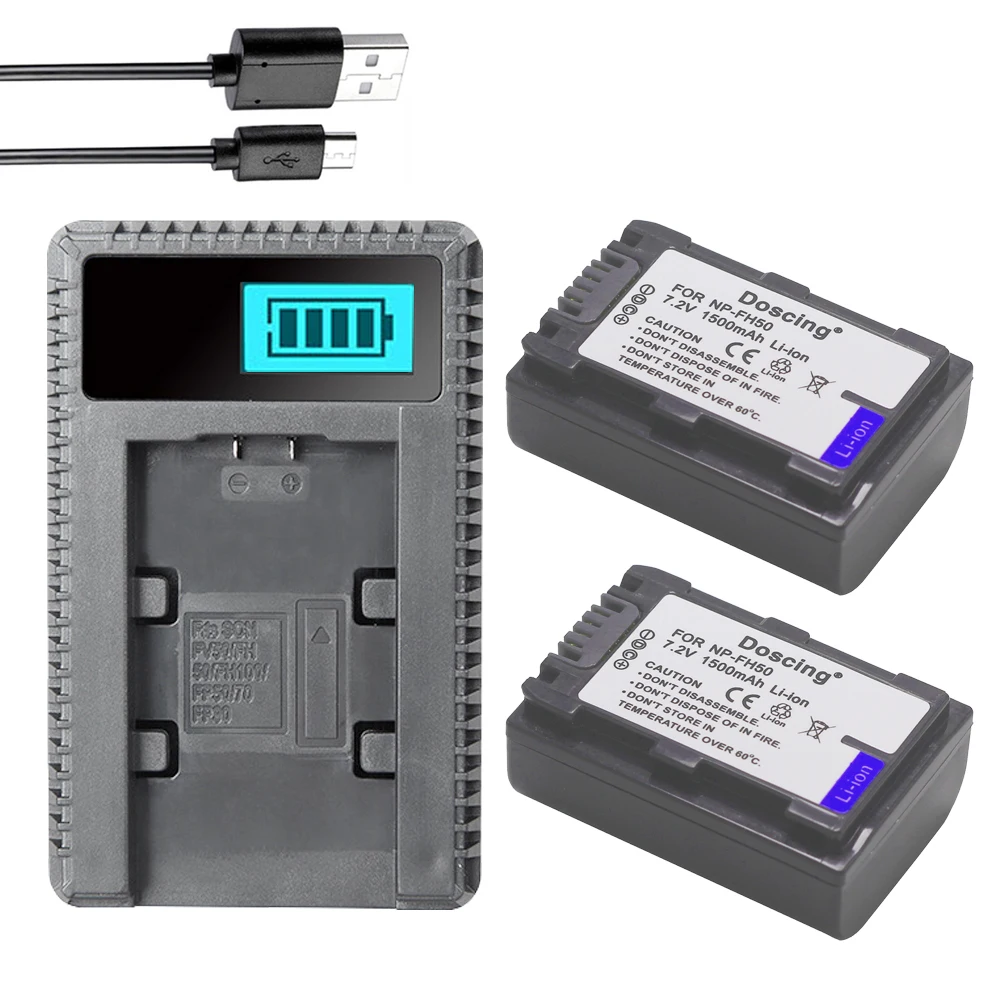 Doscing NP FH50 цифровые аккумуляторы + ЖК зарядное устройство для Sony A230 A330 A290 A380 A390 HDR TG1E