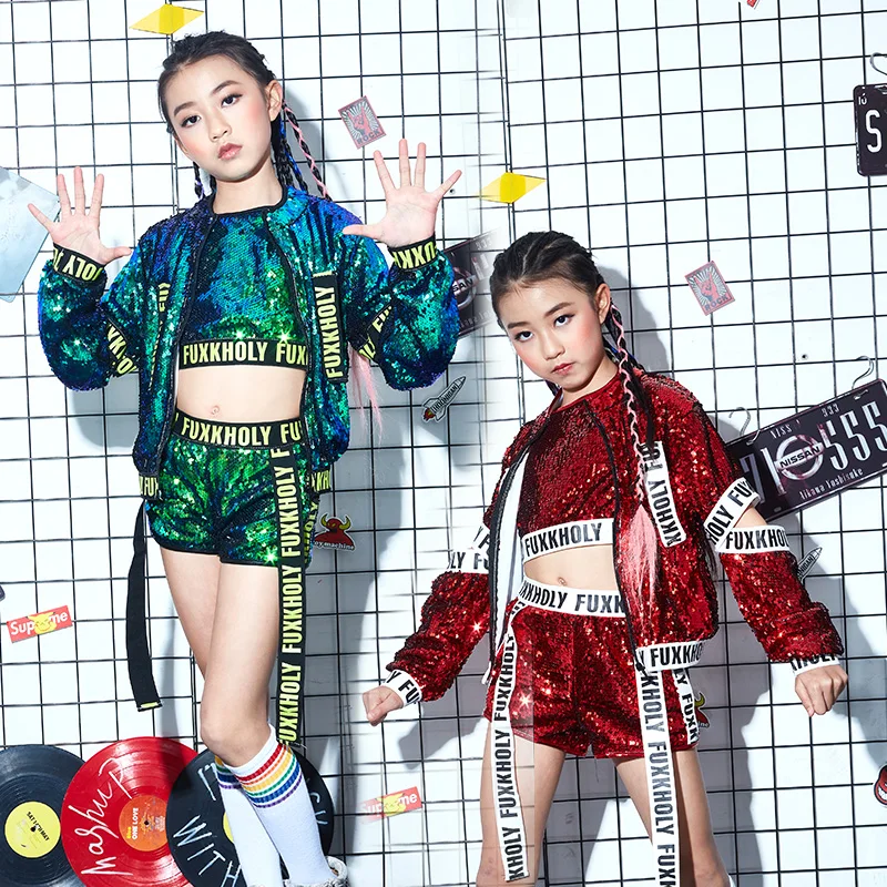 Sparkly Sequin Kid Jazz Dance Costume For Girl Hip Hop Lattice Navel Exposed Clothing Children Performance Stage Costume BL1122
Sparkly Sequin Kid Jazz Dance Costume For Girl Hip Hop Lattice Navel Exposed Clothing Children Performance Stage Costume BL1122