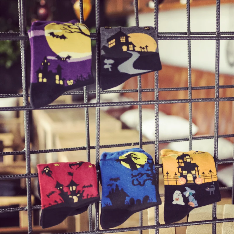5pair/lot Fashion Art Cotton Halloween Socks Painting Character Pattern For Women Moon Bat Dark castle Witch Cat Pumpkin Soxs
5pair/lot Fashion Art Cotton Halloween Socks Painting Character Pattern For Women Moon Bat Dark castle Witch Cat Pumpkin Soxs