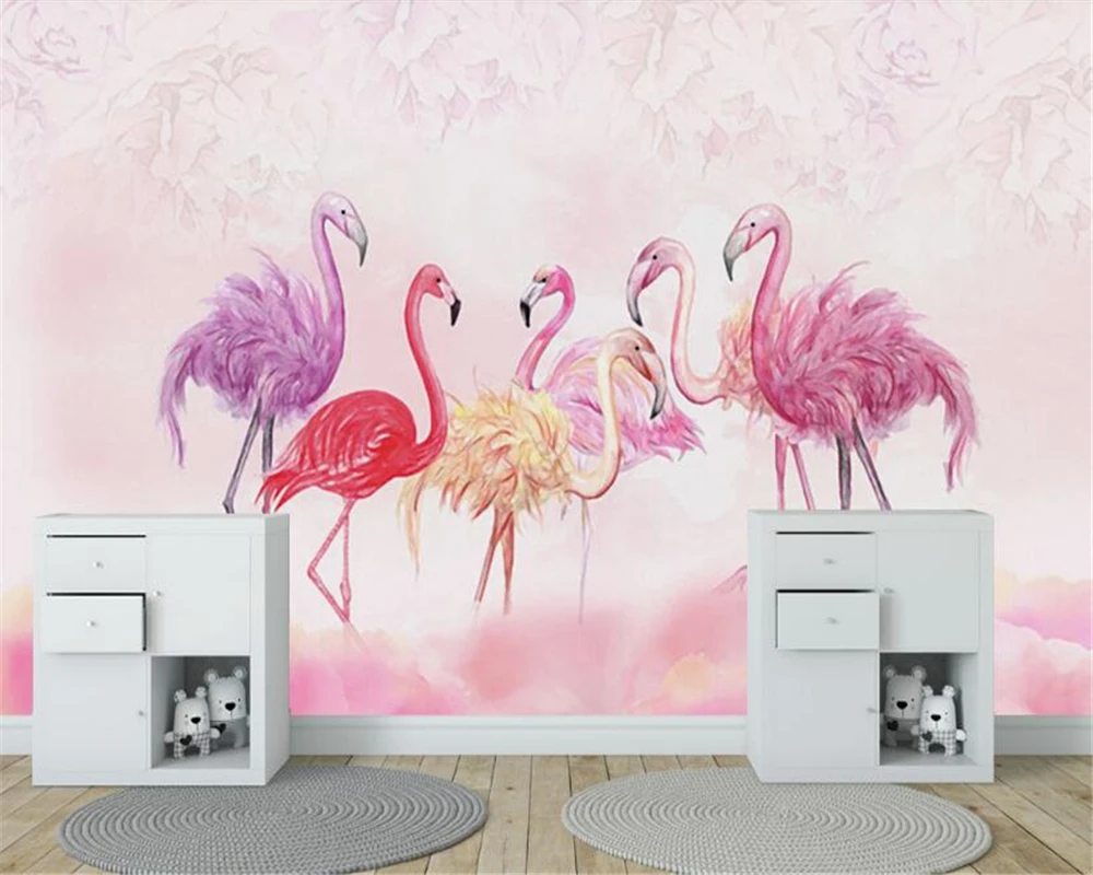 

beibehang Custom personalized decorative 3d wallpaper Nordic hand-painted flamingos pink children's room backdrop papier peint