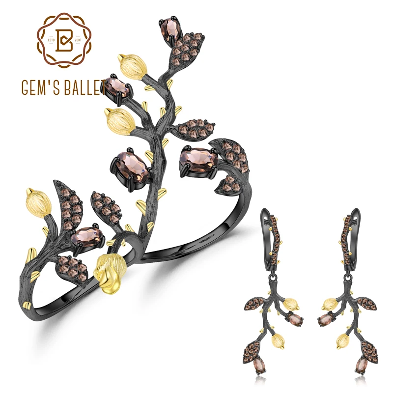 GEM'S BALLET Natural Smoky Quartz Ring Earrings Jewelry Sets 925 Sterling Silver Handmade Statement Branch Jewelry Set For Women
GEM'S BALLET Natural Smoky Quartz Ring Earrings Jewelry Sets 925 Sterling Silver Handmade Statement Branch Jewelry Set For Women