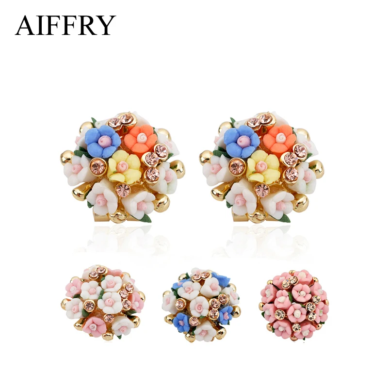 Женские серьги пусеты с керамическим цветком E1030 хит продаж 2016|double earrings|boucle