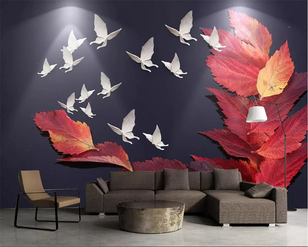 Beibehang Mural wallpaper modern black minimalist 3D stereo embossed maple butterfly dance TV background wall mural 3d wallpaper
Beibehang Mural wallpaper modern black minimalist 3D stereo embossed maple butterfly dance TV background wall mural 3d wallpaper