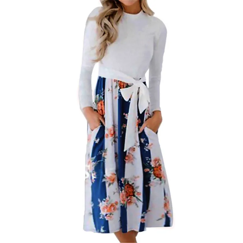 2019 New Women Summer Casual Sashes Dress Flowers Print Pocket Long Sleeves O-neck Patchwork Cotton Dresses Vestidos Plus Size
2019 New Women Summer Casual Sashes Dress Flowers Print Pocket Long Sleeves O-neck Patchwork Cotton Dresses Vestidos Plus Size