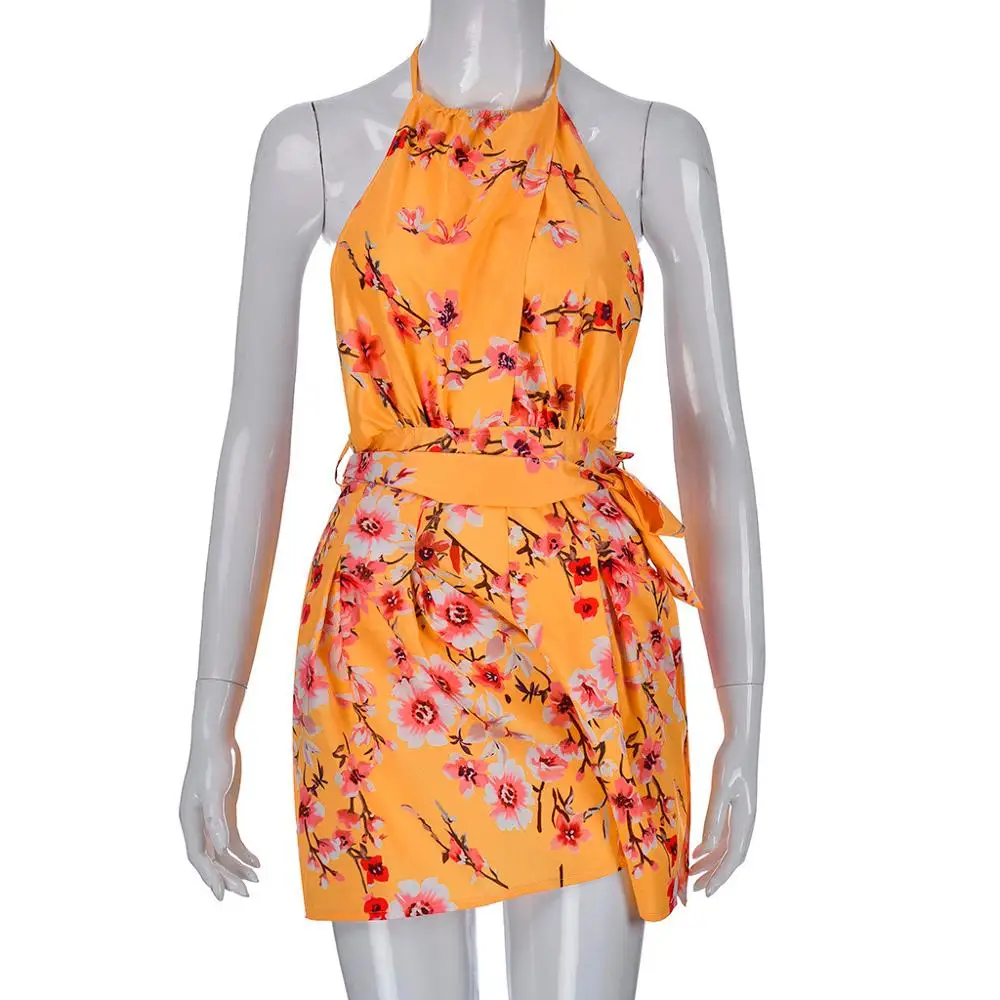 Women Lace Up Floral Print Hollow Out bodysuit rompers ladies short jumpsuit Halter Bandage Backless Fashion summer 2019 Yellow
Women Lace Up Floral Print Hollow Out bodysuit rompers ladies short jumpsuit Halter Bandage Backless Fashion summer 2019 Yellow