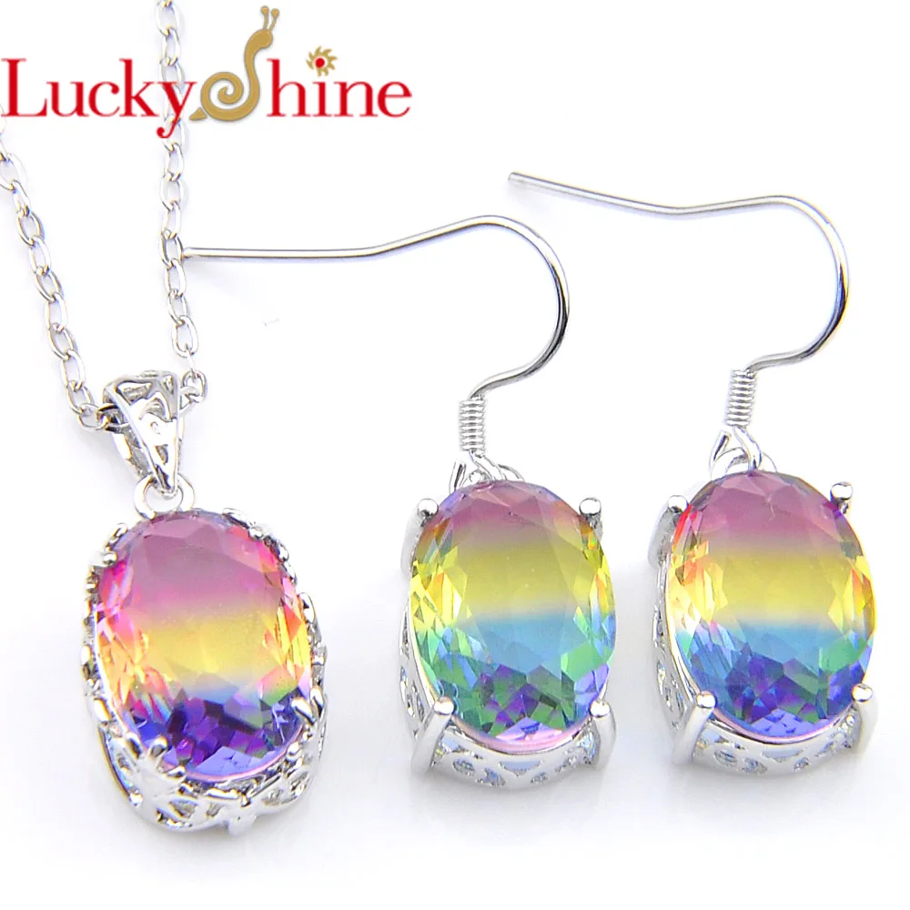 Luckyshine Fashion European Style Hot Sell Rainbow Tourmaline Crystal Unique Silver Earring & Pendant Dangle Jewelry Sets
Luckyshine Fashion European Style Hot Sell Rainbow Tourmaline Crystal Unique Silver Earring & Pendant Dangle Jewelry Sets