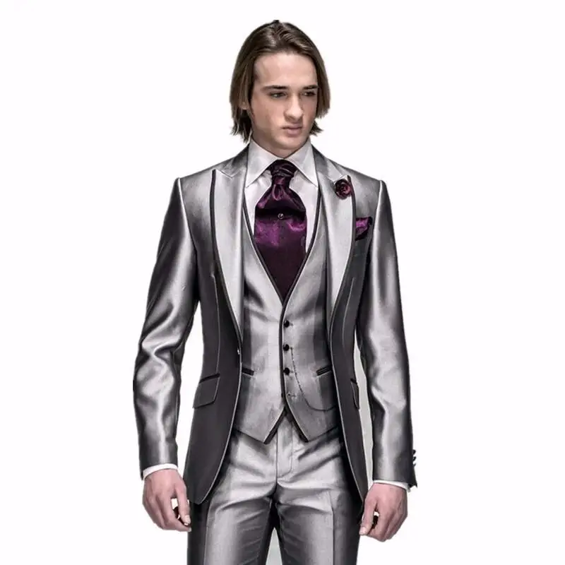 New Design One Button Silver Gray Satin Groom Tuxedos Peak Lapel Groomsmen Mens Wedding Prom Suits (Jacket+Pants+Vest+Tie) NO:17
New Design One Button Silver Gray Satin Groom Tuxedos Peak Lapel Groomsmen Mens Wedding Prom Suits (Jacket+Pants+Vest+Tie) NO:17