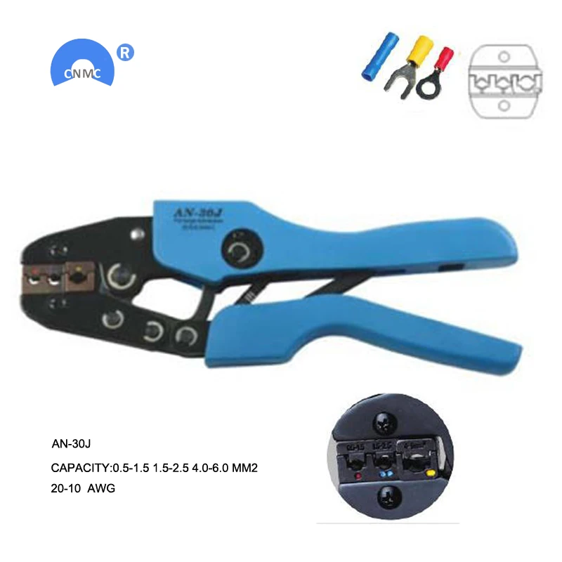 Manual terminal crimping pliers, AN-30J multi-function wiring tool 0.5-6mm2 AWG 20-10
Manual terminal crimping pliers, AN-30J multi-function wiring tool 0.5-6mm2 AWG 20-10
