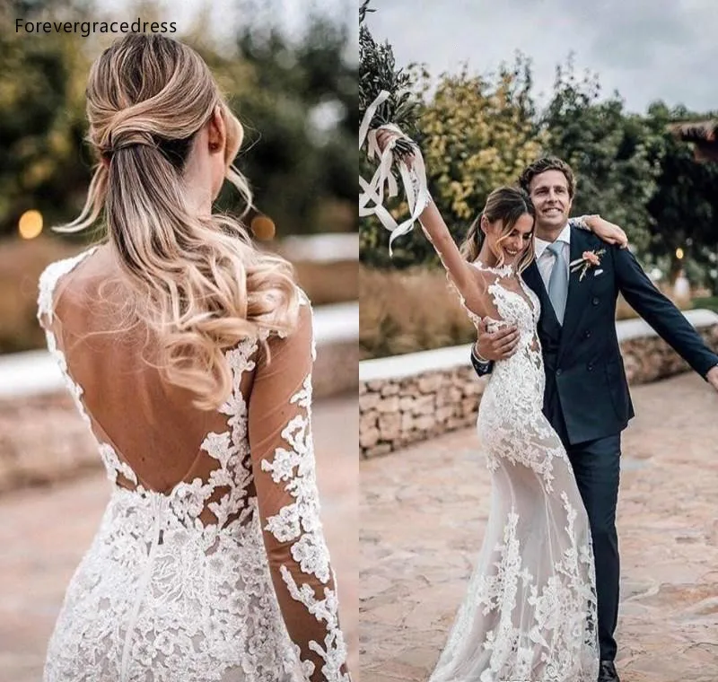 Mermaid Open Back Boho Wedding Dresses 2019 Long Sleeves Lace Country Garden Bride Bridal Gowns Plus Size Custom Made
Mermaid Open Back Boho Wedding Dresses 2019 Long Sleeves Lace Country Garden Bride Bridal Gowns Plus Size Custom Made