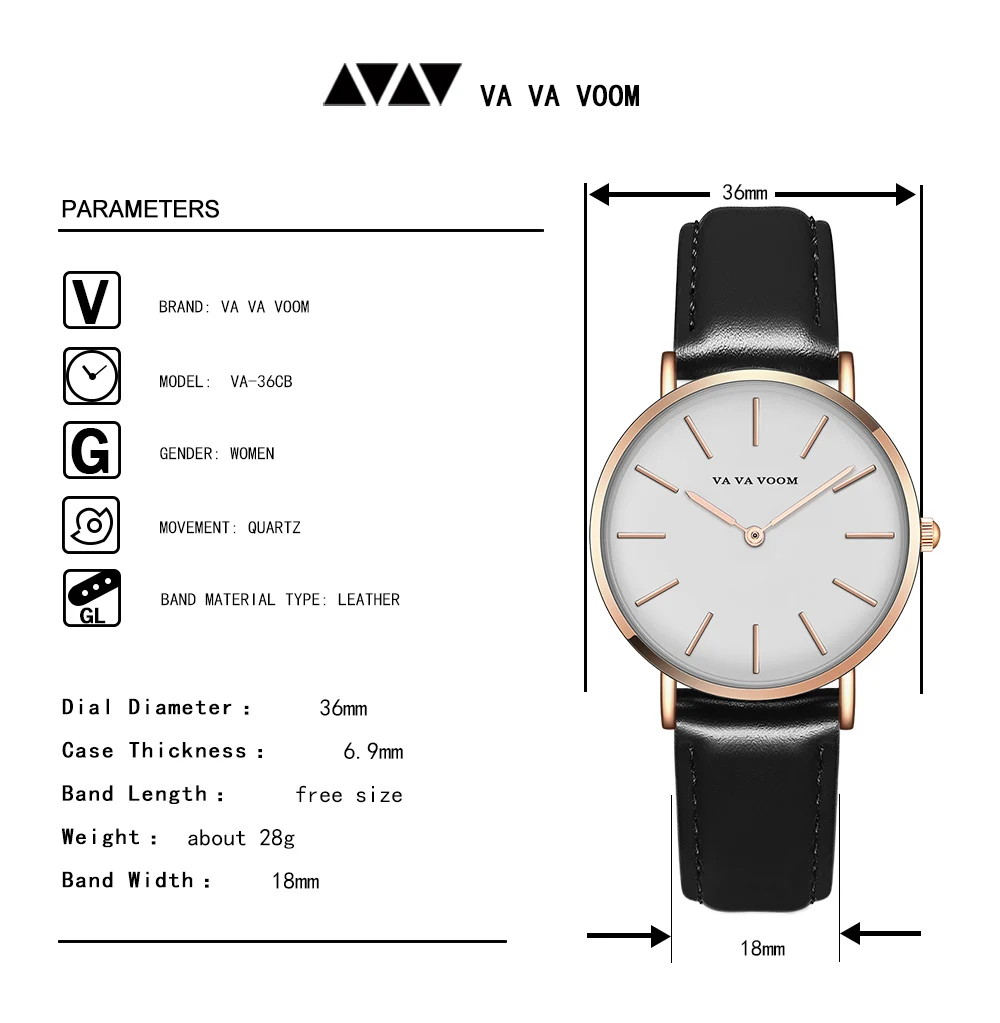 VA VA VOOM New Fashion Brand Rose Gold Leather Watches Women ladies casual dress quartz wristwatch reloj mujer VA-36CB
VA VA VOOM New Fashion Brand Rose Gold Leather Watches Women ladies casual dress quartz wristwatch reloj mujer VA-36CB