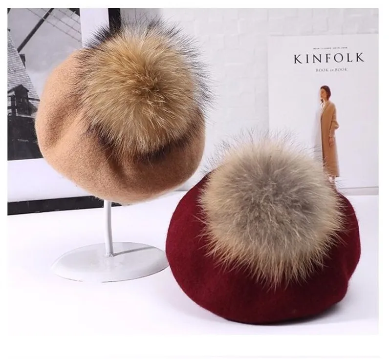 Winter women casual wool berets caps Thick warm Raccoon fur pom pom knitted cashmere berets hats Winter girl's cap
Winter women casual wool berets caps Thick warm Raccoon fur pom pom knitted cashmere berets hats Winter girl's cap