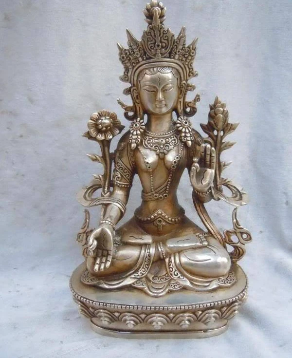 

China Tibet finely silver sculpture carved beautiful white TARA buddha statue