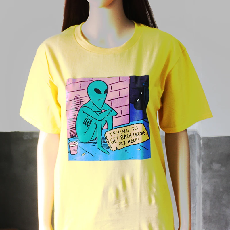 Hillbilly 2019 Funny Cotton Print Casual Yellow Alien Trying To Get Home Pls Help T-shirts Kawaii Short Sleeve Graphic T Shirts
Hillbilly 2019 Funny Cotton Print Casual Yellow Alien Trying To Get Home Pls Help T-shirts Kawaii Short Sleeve Graphic T Shirts