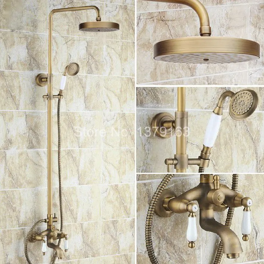 Bathroom Rain Shower Faucet Set Antique Brass Double Ceramics Lever Tub Mixer Tap + Rainfall Shower Head + Handshower ars165
Bathroom Rain Shower Faucet Set Antique Brass Double Ceramics Lever Tub Mixer Tap + Rainfall Shower Head + Handshower ars165